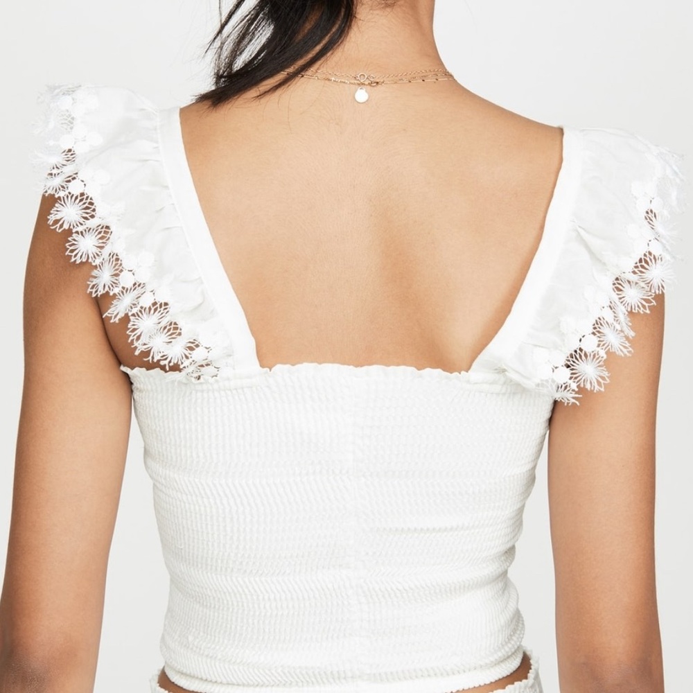 White Ruffled Cap Sleeve Tank Top - Picture 2 of 5